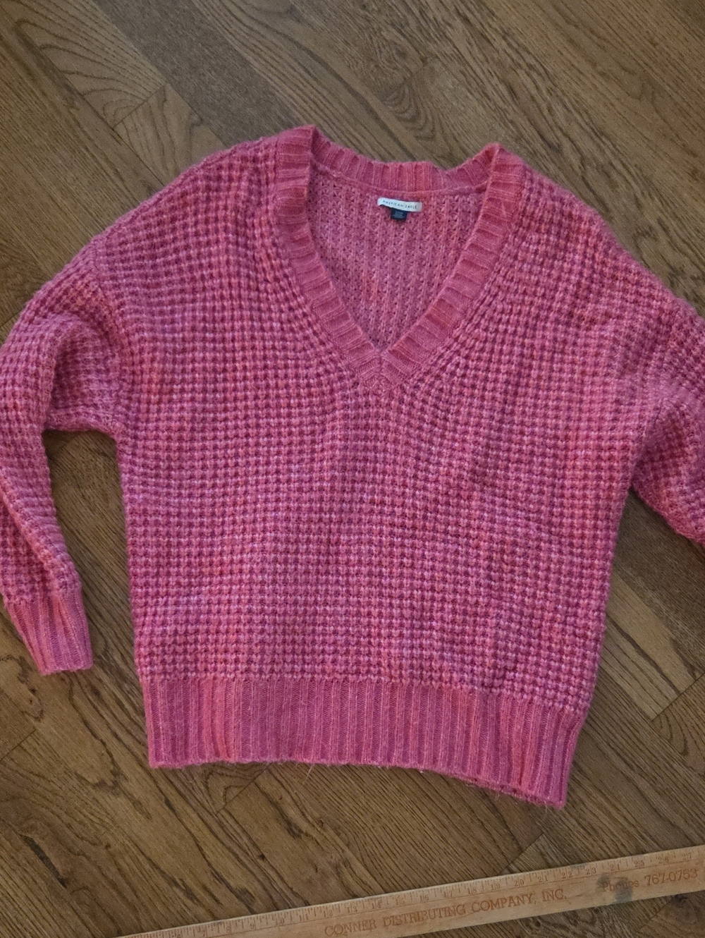 American Eagle Outfitters Pink Waffle Knit V-Neck Sweater